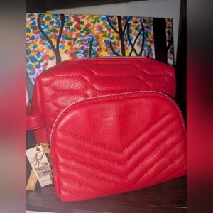 NWT Aimee Kestenberg Red Quilted Cosmetic & Travel Bag Duo